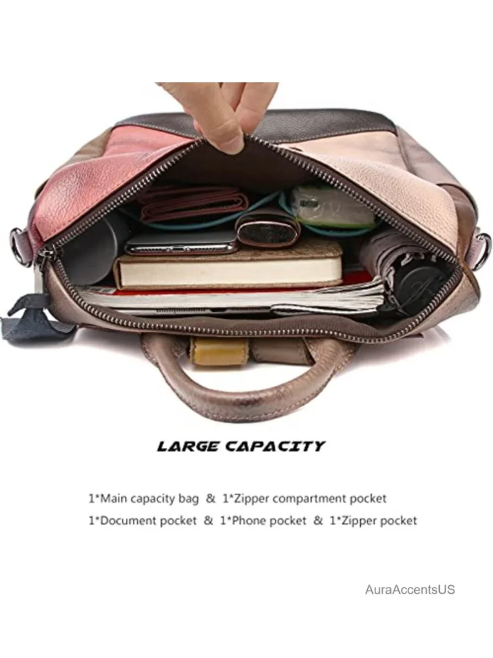 Genuine Leather Convertible Backpack Shoulder Bag Patchwork Satchel